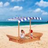Kids Sandbox With Adjustable Cover, Sand Box With 2 Foldable Bench Seats, Outdoor Sandpit For Backyard Play - Light Brown - Image 17