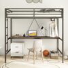 Adam - Twin Loft Bunk Bed With Cinnamon Wood Desk And Closet Rod - Black - Image 7