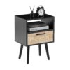 15.75" Rattan End Table With Drawer And Solid Wood Legs, Modern Nightstand, Side Table For Living Room, Bedroom - Black - Image 5
