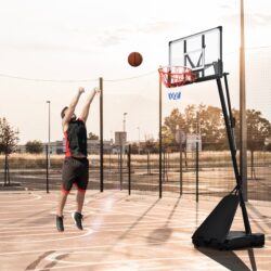 Portable Basketball Hoop Basketball System 8-10Ft Height Adjustable For Youth Adults LED Basketball Hoop Lights, Colorful Lights, Waterproof, Super Bright To Play At Night Outdoors, Good Gift For Kids - Black