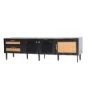 Rattan TV Stand With 3 Cabinets & 2 Drawers, Rattan-Inspired Media Console Table For Tvs Up To 80'', LED Light Entertainment Center, TV Cabinet For Living Room - Black - Image 14