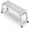 Aluminum Work Platform Large Size Step Stool Folding Portable Work Bench 40" Width Telescopic Feet Height Adjustable - Gray - Image 6