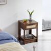 15.75" Rattan End Table With Drawer, Modern Nightstand, Side Table For Living Room, Bedroom - Rustic Brown - Image 3