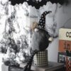Sitting Gnome With Broomstick & Soft Legs, For Halloween Decor - Black White - Image 8