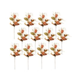 Harvest Acorn / Berry Spray, Botanicals Decor For Harvest Festival Fall Festival & Thanksgiving Table Decorations (Set of 12) - Green / Orange Multi