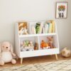 Kids Bookshelf And Toy Organizer, 5 Cubbies Wooden Open Bookcase, 2-Tier Baby Storage Display Organizer With Legs, Free Standing For Playing Room, Bedroom, Nursery, Classroom - White - Image 4