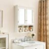 Bathroom Storage Cabinet, Medicine Cabinets For Bathroom With Mirror, 2 Doors 2 Adjustable Shelf & 3 Christmas Style Storage Basket - White - Image 3