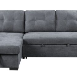 Toby - Woven Fabric Reversible Sleeper Sectional Sofa With Storage Chaise Cup Holder Charging Ports And Pockets - Gray