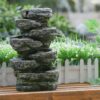 Indoor Stone-Look Water Fountain, 7 Tier Polyresin Cascading Rock Tabletop Fountain With LED Light - Gray - Image 2