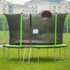14Ft Trampoline With Basketball Hoop Inflator And Ladder (Inner Safety Enclosure) - Green - Image 5
