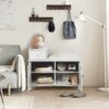 Shoe Storage Bench Cabinet With Fireproof Cushion, Double Doors And Movable Drawer For Door Entrance - White - Image 6
