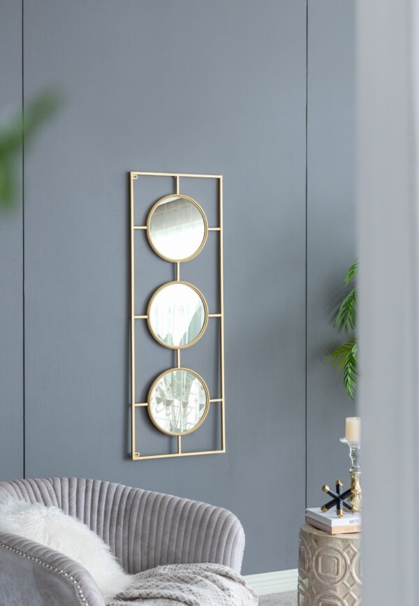 3 Mirror Piece Wall Mirror InRectangular Frame, Home Wall Decor For Bedroom Living Room - Gold