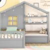 Twin Size House Bed With Sofa, Kids Platform Bed With 2 Drawers And Storage Shelf - Gray - Image 15