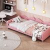Twin Size Upholstered Daybed, Sherpa Fabric Sofabed With Cloud-Shaped Backrest, No Box - Spring Needed - Pink - Image 17