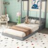 Twin House-Shaped Roof Headboard Floor Bed, (Without Slats) - Gray - Image 5