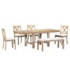Topmax - 6 Piece Farmhouse Extendable Dining Table With Footrest, 4 Upholstered Dining Chairs And Dining Bench, Two 11" Removable Leaf - Natural / Beige - Image 7