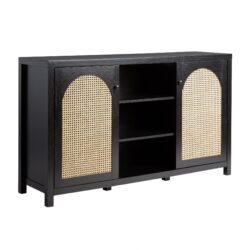Transitional 2 Door Sideboard With Arched Rattan Panels - Black