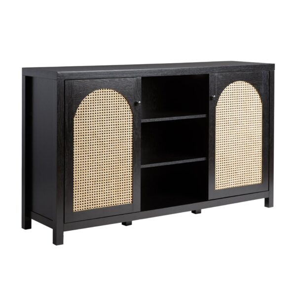 Transitional 2 Door Sideboard With Arched Rattan Panels - Black