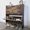 Shoe Storage Cabinet With 2 Flip Drawers, Freestanding Organizer With Metal Legs For Entryway, Narrow Shoe Rack Cabinet - Rustic Brown - Image 5