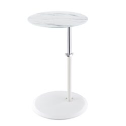 Orbit - End Table With Height Adjustable Marble Textured Top - White