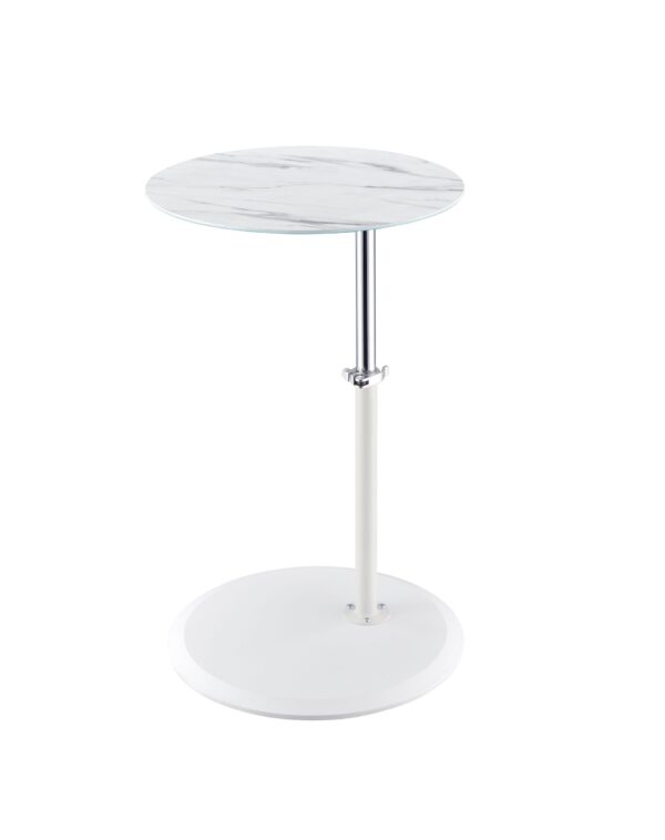 Orbit - End Table With Height Adjustable Marble Textured Top - White