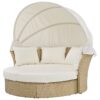 Outdoor Patio Daybed Wicker Rattan Double Daybed Round Sofa Furniture Set With Retractable Canopy, 4 Pillows For Lawn Garden Backyard Porch Pool - Beige - Image 12