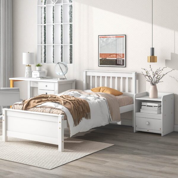 Twin Bed With Headboard And Footboard For Kids, Teens, Adults, With A Nightstand - White