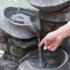 Indoor Outdoor Stone Water Fountain, 4 Tier Polyresin Cascading Rock Bowl Freestanding Fountain With LED Ligh - Gray - Image 6