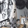 Sitting Gnome With Ghost Hat, For Halloween Decor - Black White - Image 10