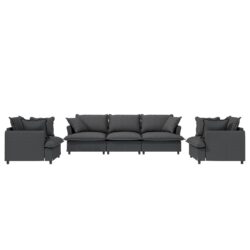 3 Piece Living Room Set Modular Sectional Couch Upholstered 3 Seater Sofa & 2 Armchairs 5 Seat - Gray