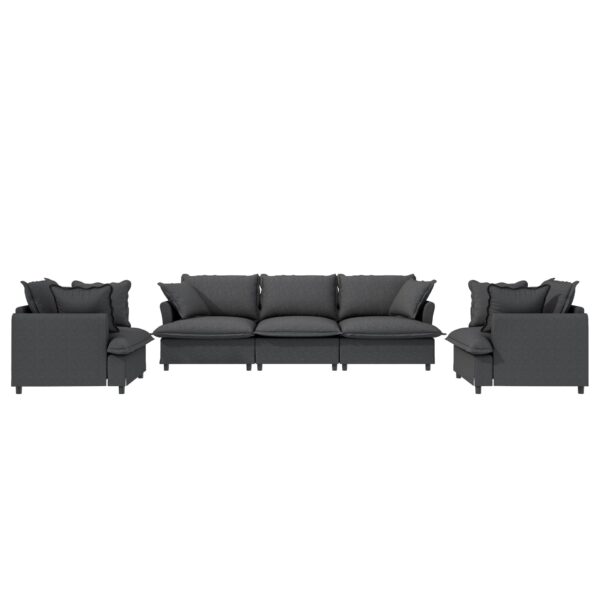 3 Piece Living Room Set Modular Sectional Couch Upholstered 3 Seater Sofa & 2 Armchairs 5 Seat - Gray