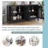 Large Storage Space Sideboard With Artificial Rattan Door And Metal Handles For Living Room And Entryway - Black - Image 9