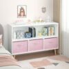 Kids Bookcase With Collapsible Fabric Drawers, Children's Book Display, Toy Storage Cabinet Organizer - White / Pink - Image 9