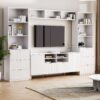 4 Piece Entertainment Wall Unit With 13 Shelves, 8 Drawers And 2 Cabinets, Multifunctional TV Stand Media Storage Cabinet With Fluted Line Surface For Living Room, For TVs Up To 70" - White - Image 2