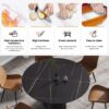 Modern Artificial Stone Round Carbon Steel Base Dining Table, Can Accommodate 6 People - Black / Gold - Image 4