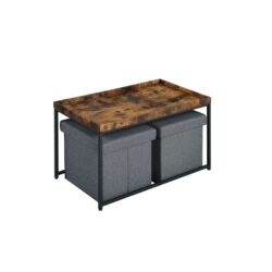 Monty - Wood Grain 3 Piece Coffee Table Set With Raised Edges (Set of 3) - Weathered Oak