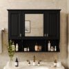 Wall Mounted Bathroom Medicine Cabinet, Modern Bathroom Wall Cabinet With Mirror, Mirror Cabinet With Open Shelves - Black - Image 3