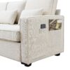 4 Seater Modern Linen Sofa With Armrest Pockets And 4 Pillows, Minimalist Style Couch - Beige - Image 12