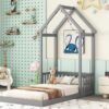 Twin House-Shaped Roof Headboard Floor Bed, (Without Slats) - Gray - Image 11