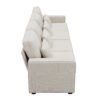 4 Seater Modern Linen Sofa With Armrest Pockets And 4 Pillows, Minimalist Style Couch - Beige - Image 6