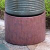 Tall Large Modern Cylinder Ribbed Tower Water Fountain With Rustic Base, Contemporary Antique Green Copper Outdoor Bird Feeder / Bath Cement Fountain - Antique Green - Image 9