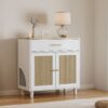 Cat Litter Box Enclosure With Scratch Pad, Hidden Litter Box Furniture, Wooden Pet House Sideboard, Storage Cabinet, Fit Most Cat And Litter Box, For Living Room Bedroom Office - White / Light Brown - Image 2