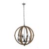 9 Light Globe Chandelier, Wood Chandelier Hanging Light Fixture With Adjustable Chain For Kitchen, Bulb Not Included - Brown - Image 2