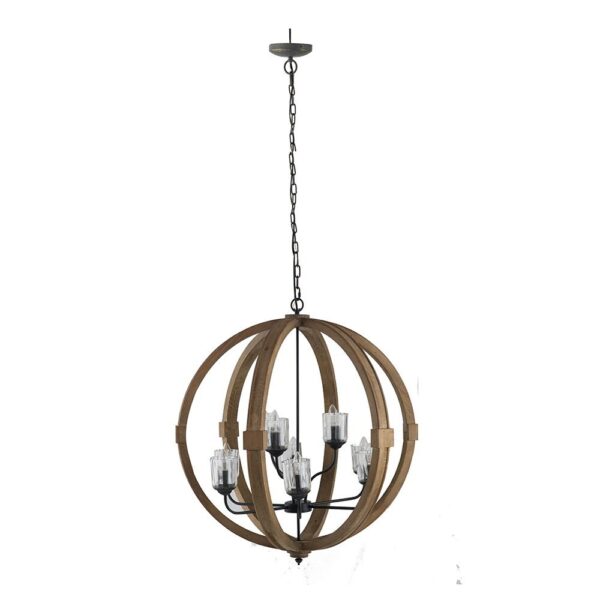 9 Light Globe Chandelier, Wood Chandelier Hanging Light Fixture With Adjustable Chain For Kitchen, Bulb Not Included - Brown