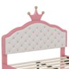 Full Size Lovely Crown Fantasy Leather Princess Bed With Tufted Headboard - Pink / Cream - Image 8