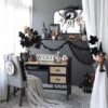 Sitting Gnome With Broomstick & Soft Legs, For Halloween Decor - Black White - Image 14