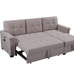 Nathan - Reversible Sleeper Sectional Sofa With Storage Chaise, USB Charging Ports And Pocket - Light Gray