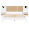 Queen Size Bed Frame With 2 Nightstands Elegant Design With Lamps - White - Image 5