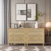 3 Drawers Rattan Storage Cabinet Rattan Drawer, For Bedroom, Living Room, Dining Room, Hallways (Set of 2) - Oak - Image 13