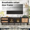 Rattan TV Stand With 3 Cabinets & 2 Drawers, Rattan-Inspired Media Console Table For Tvs Up To 80'', LED Light Entertainment Center, TV Cabinet For Living Room - Black - Image 6